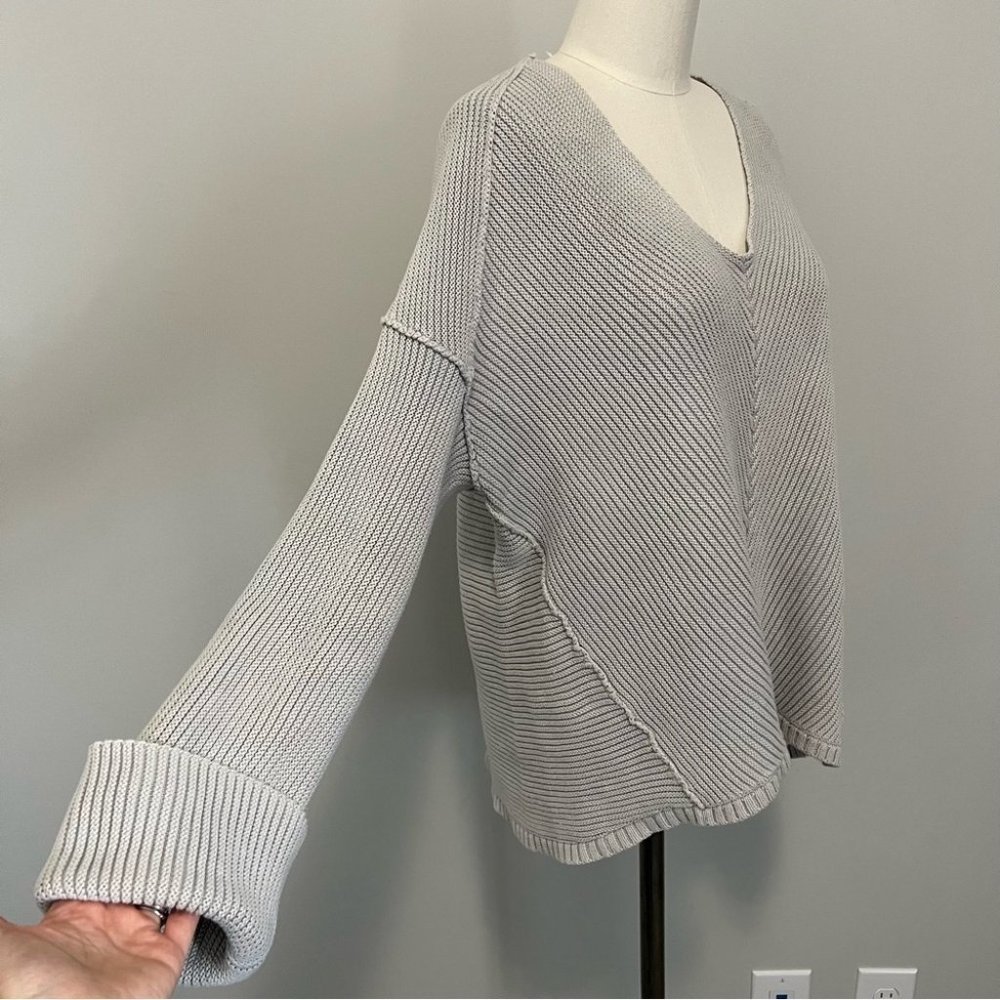 Free People La Brea V Neck Oversized Cotten Ribbed Knit Sweater - Picture 8 of 16